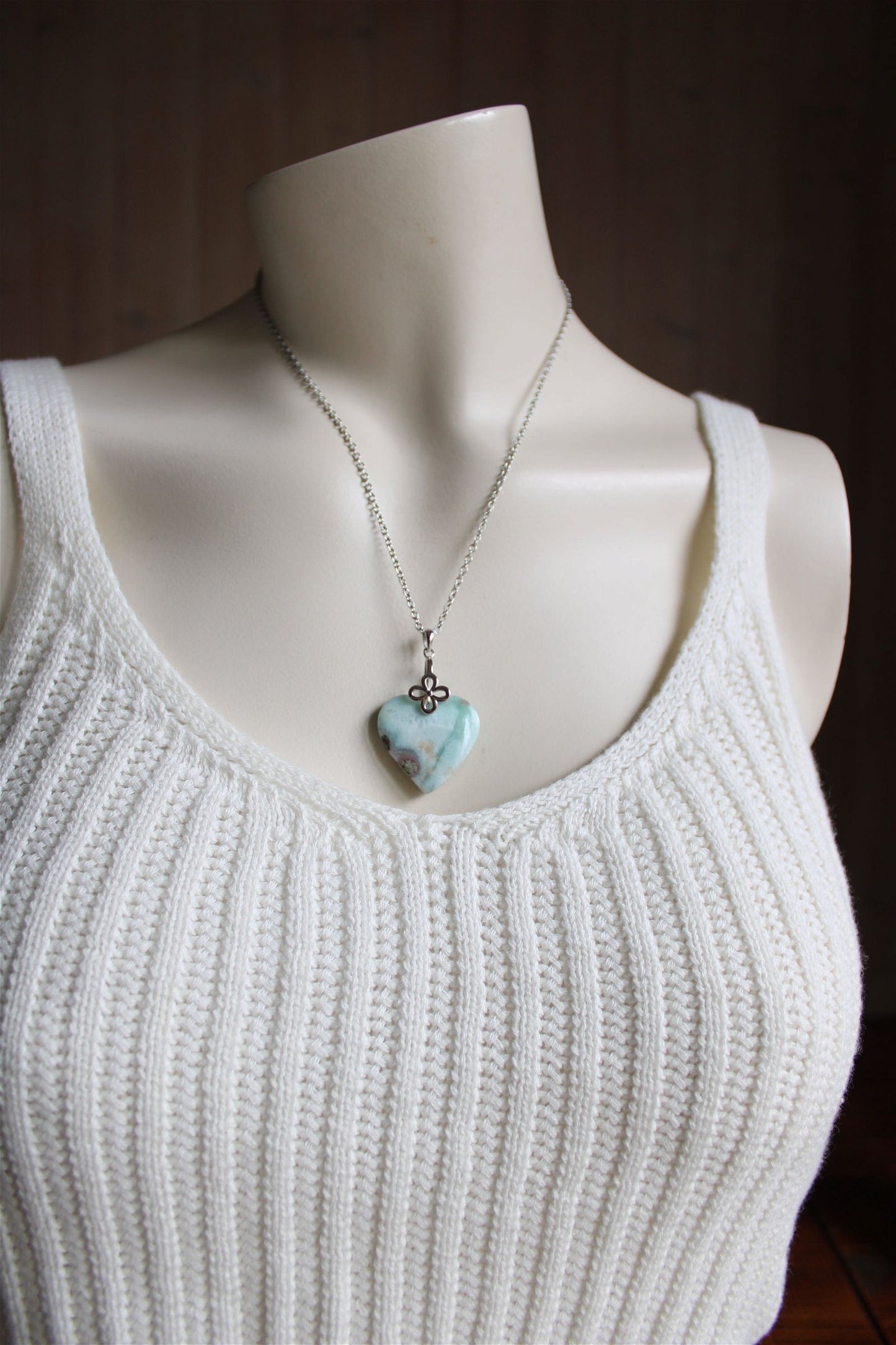 Collier cœur de larimar République Dominicaine - Aurore Lune