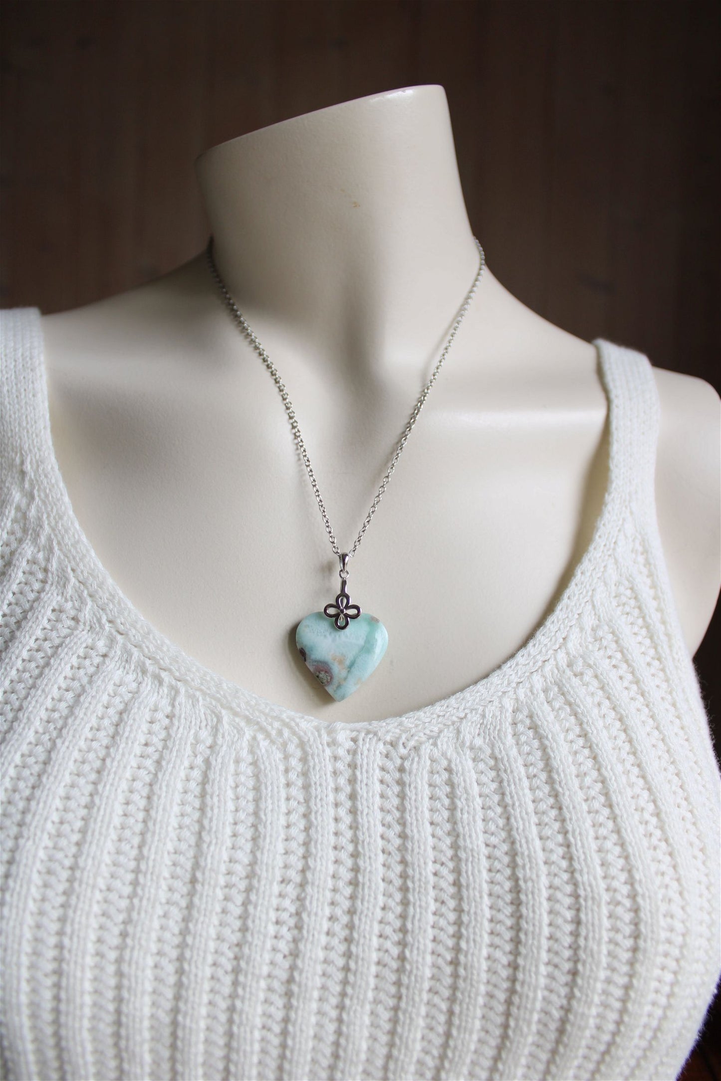 Collier cœur de larimar République Dominicaine - Aurore Lune