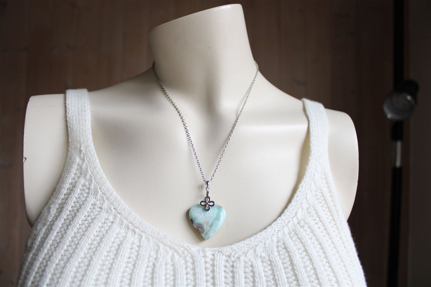 Collier cœur de larimar République Dominicaine - Aurore Lune