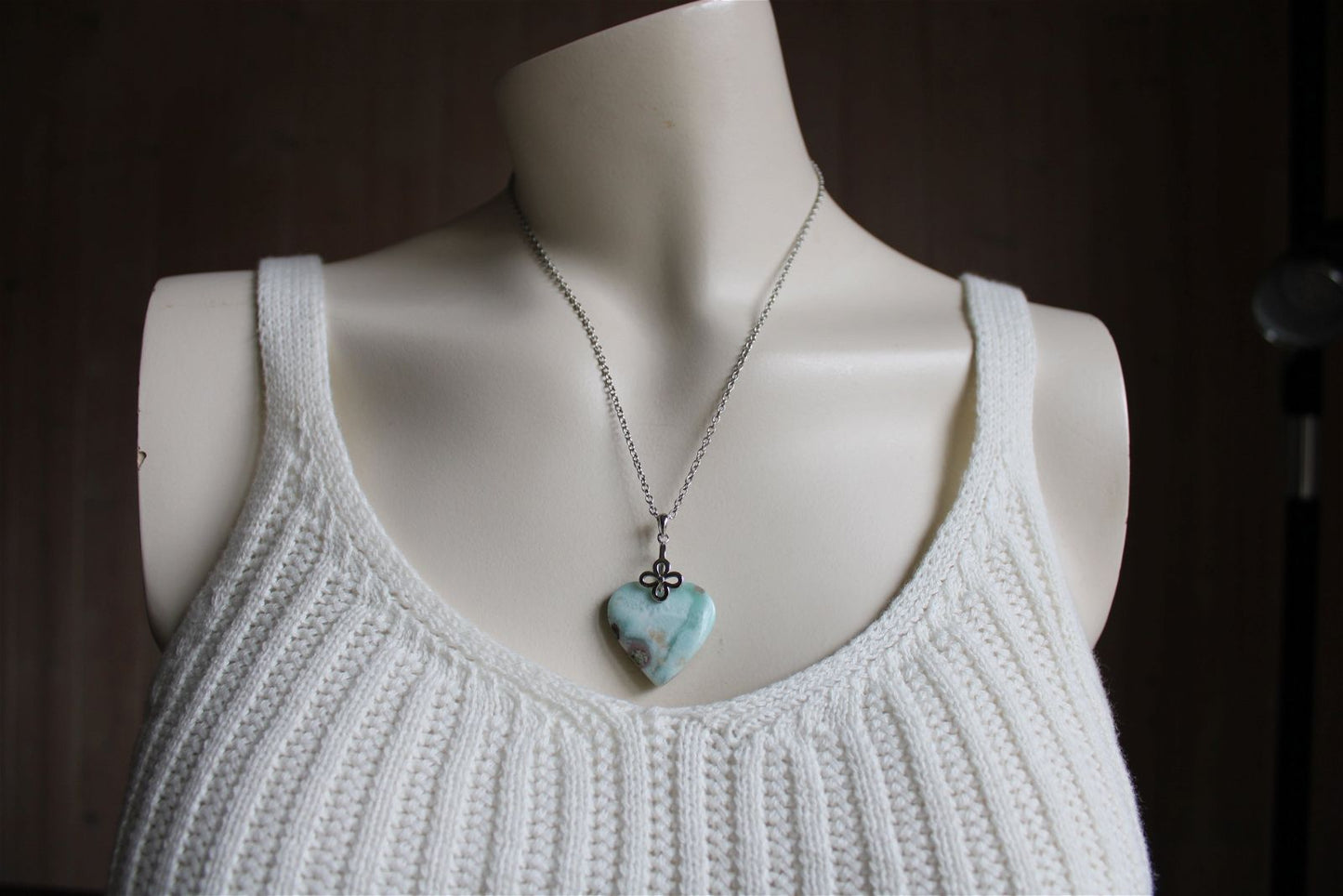 Collier cœur de larimar République Dominicaine - Aurore Lune