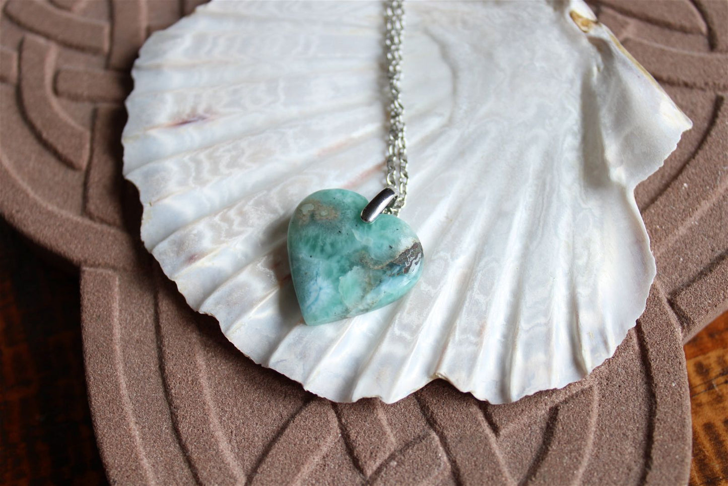 Collier cœur de larimar République Dominicaine - Aurore Lune