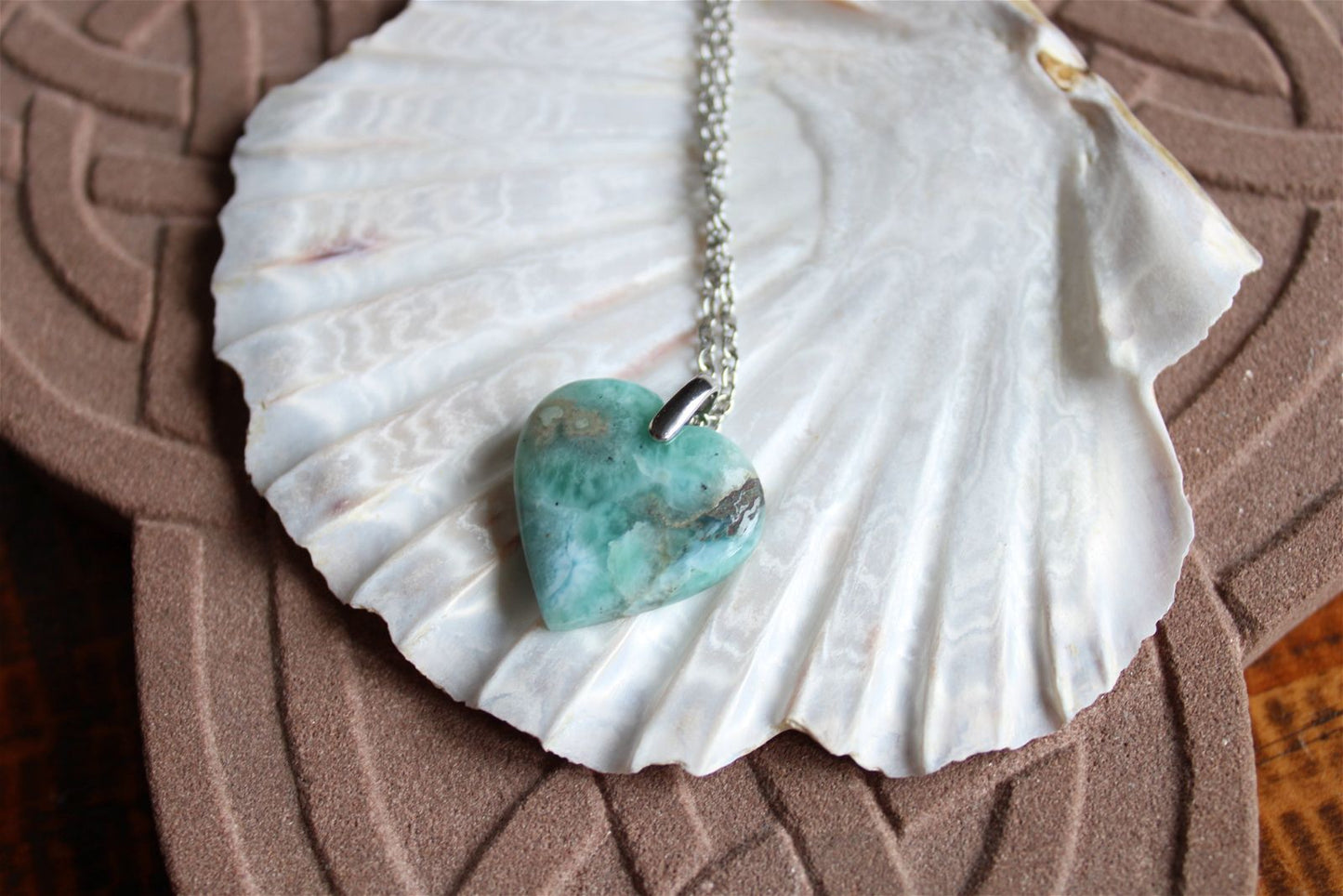 Collier cœur de larimar République Dominicaine - Aurore Lune