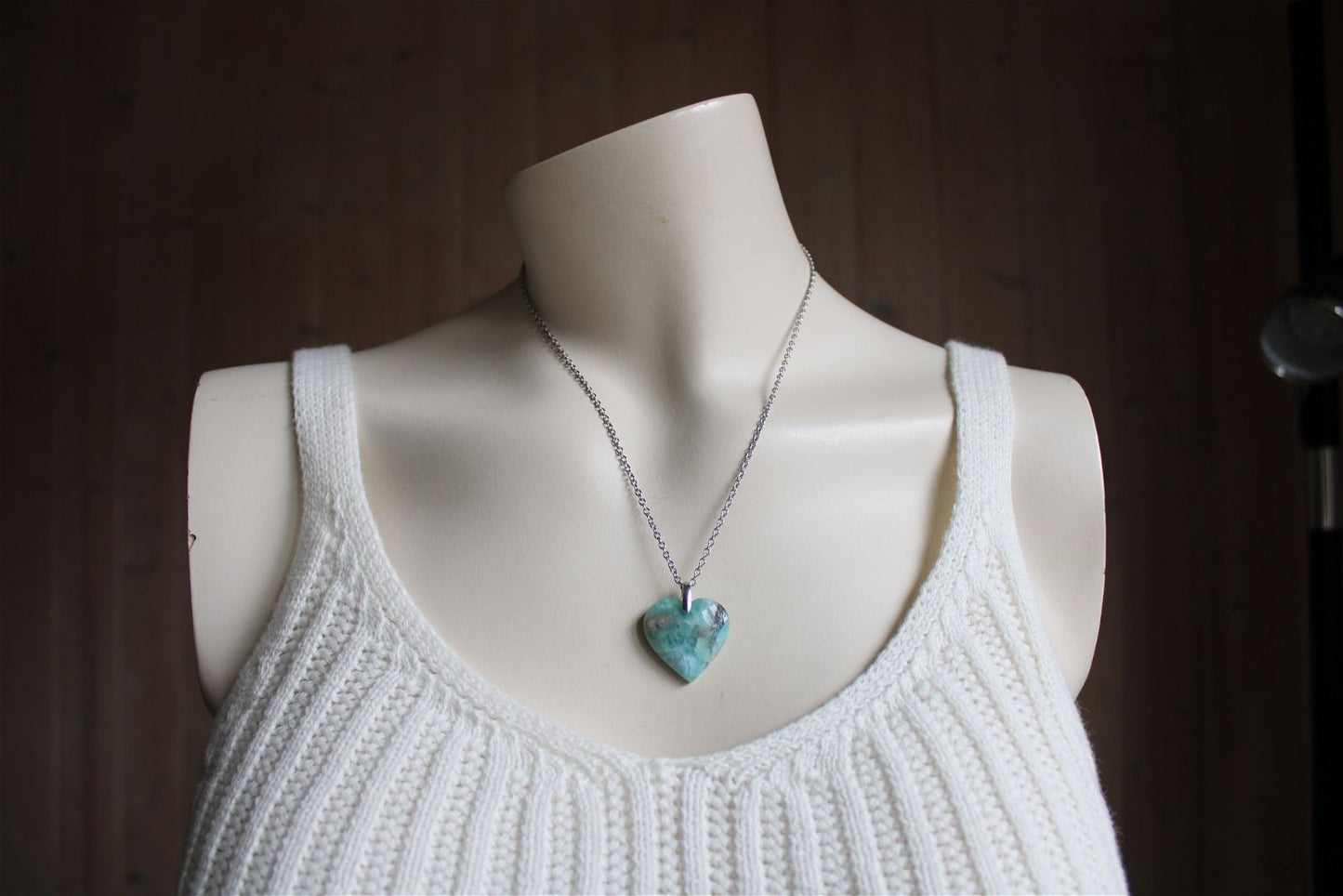 Collier cœur de larimar République Dominicaine - Aurore Lune