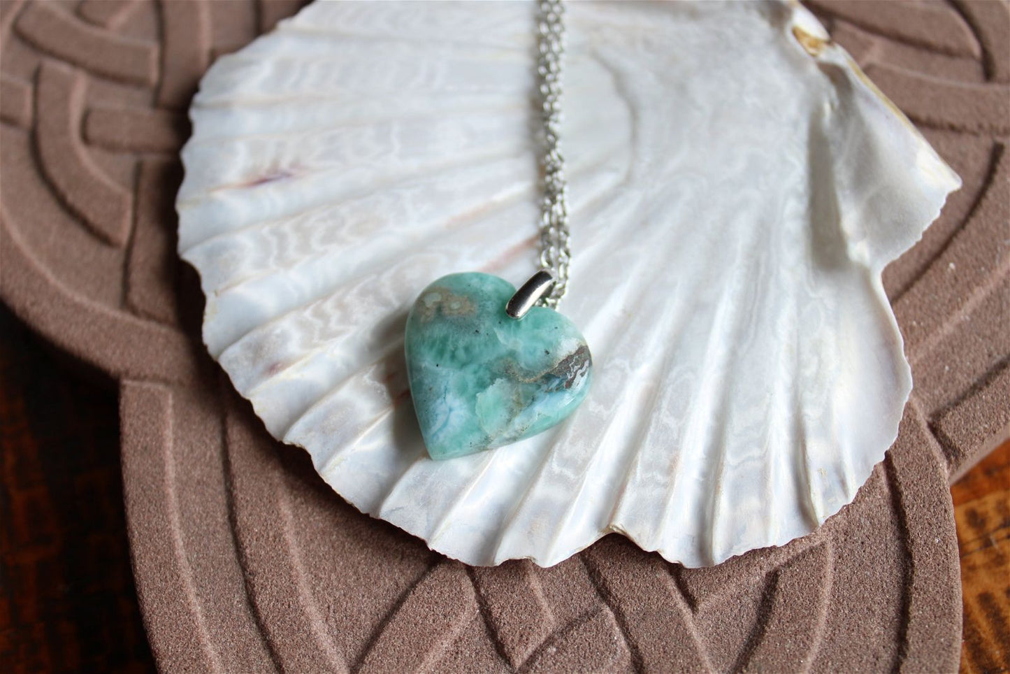 Collier cœur de larimar République Dominicaine - Aurore Lune