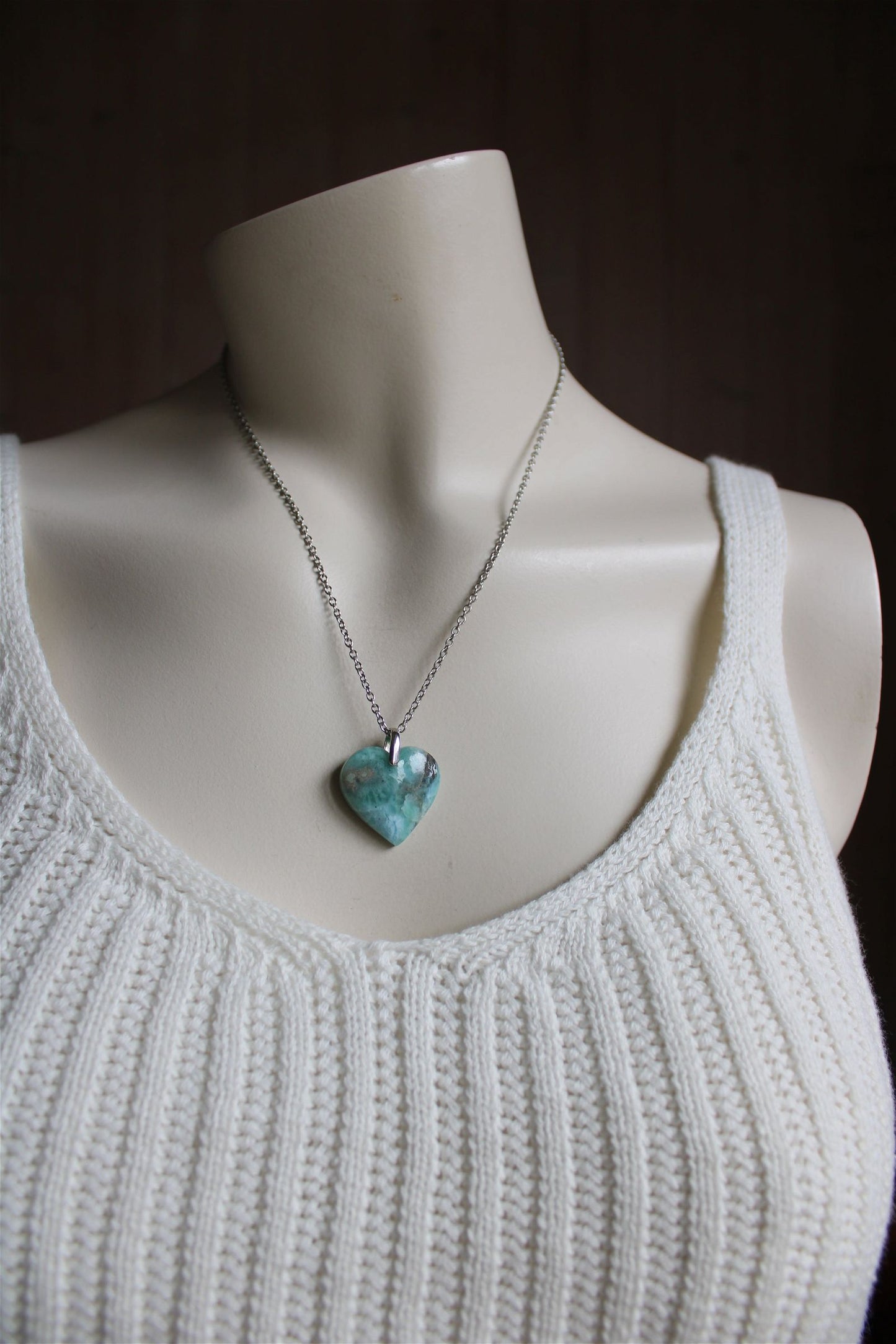 Collier cœur de larimar République Dominicaine - Aurore Lune