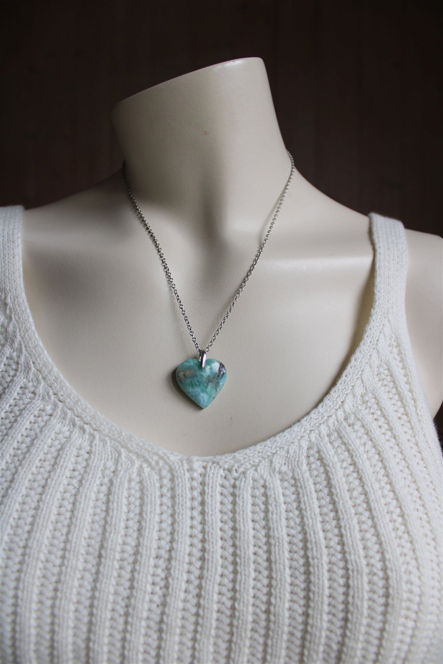 Collier cœur de larimar République Dominicaine - Aurore Lune