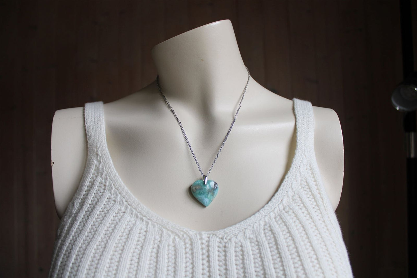 Collier cœur de larimar République Dominicaine - Aurore Lune