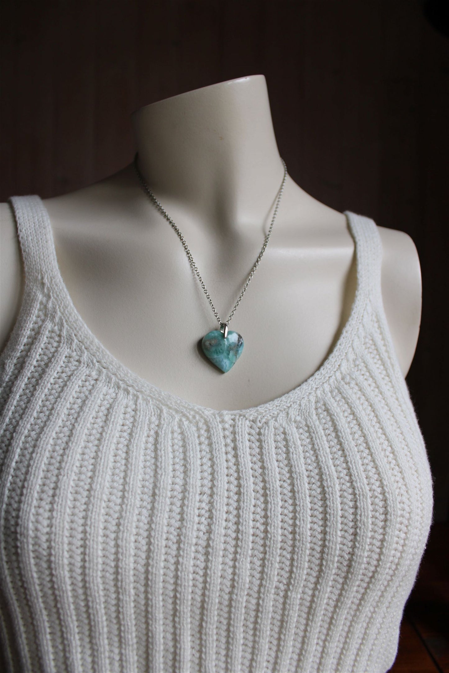 Collier cœur de larimar République Dominicaine - Aurore Lune