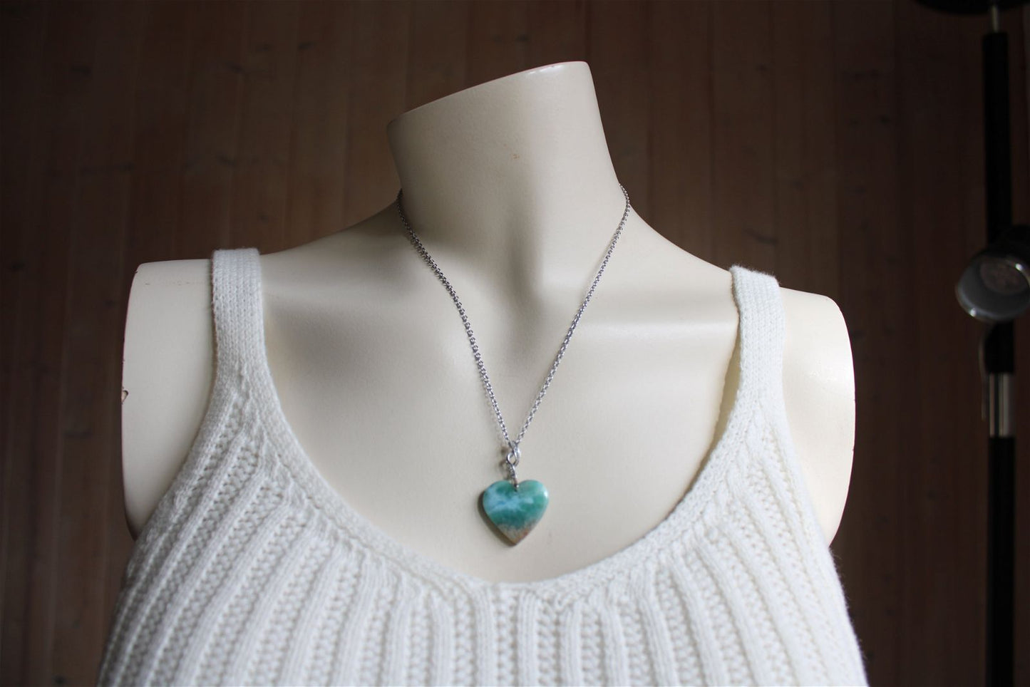 Collier cœur de larimar République Dominicaine - Aurore Lune