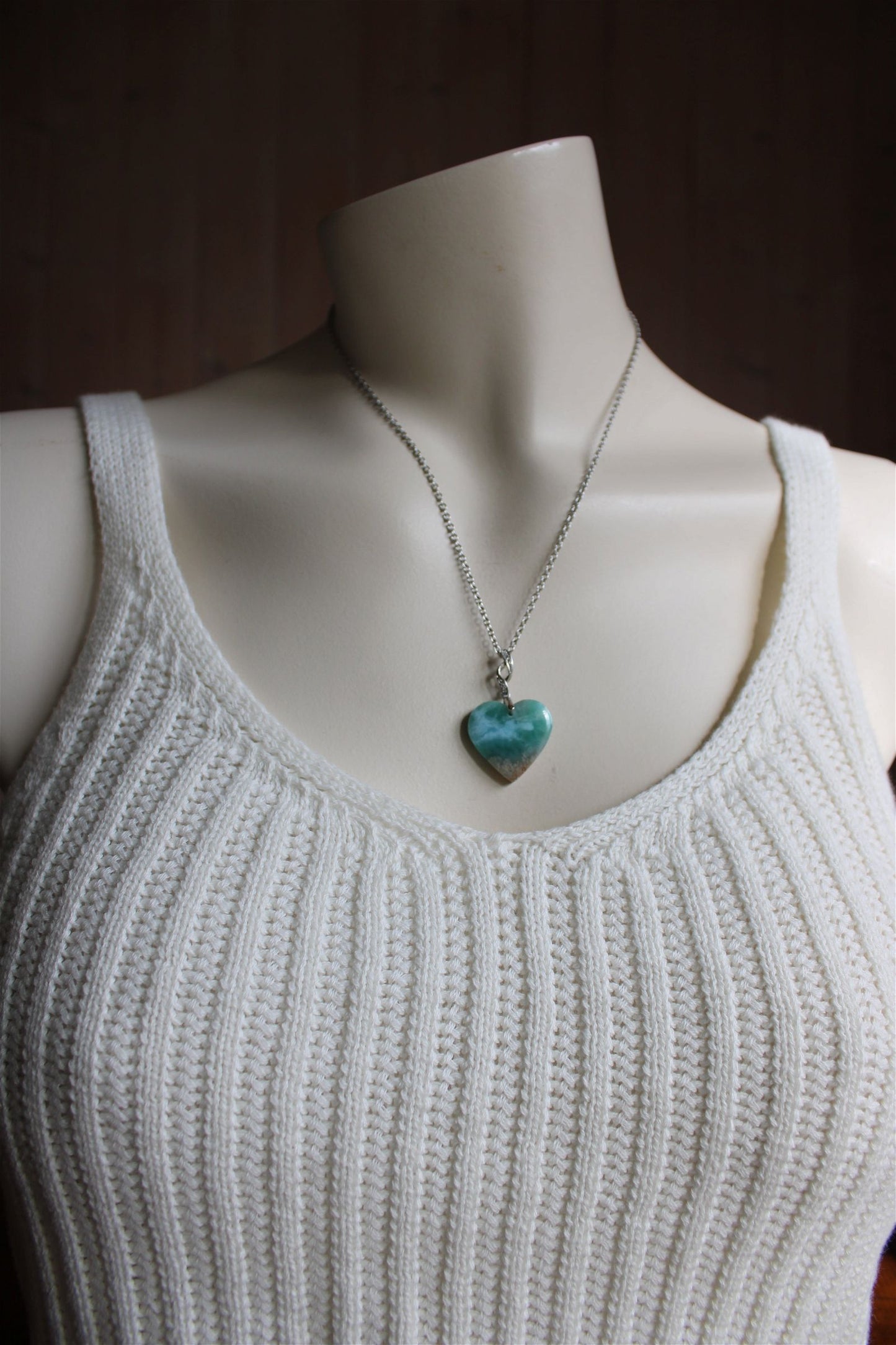 Collier cœur de larimar République Dominicaine - Aurore Lune