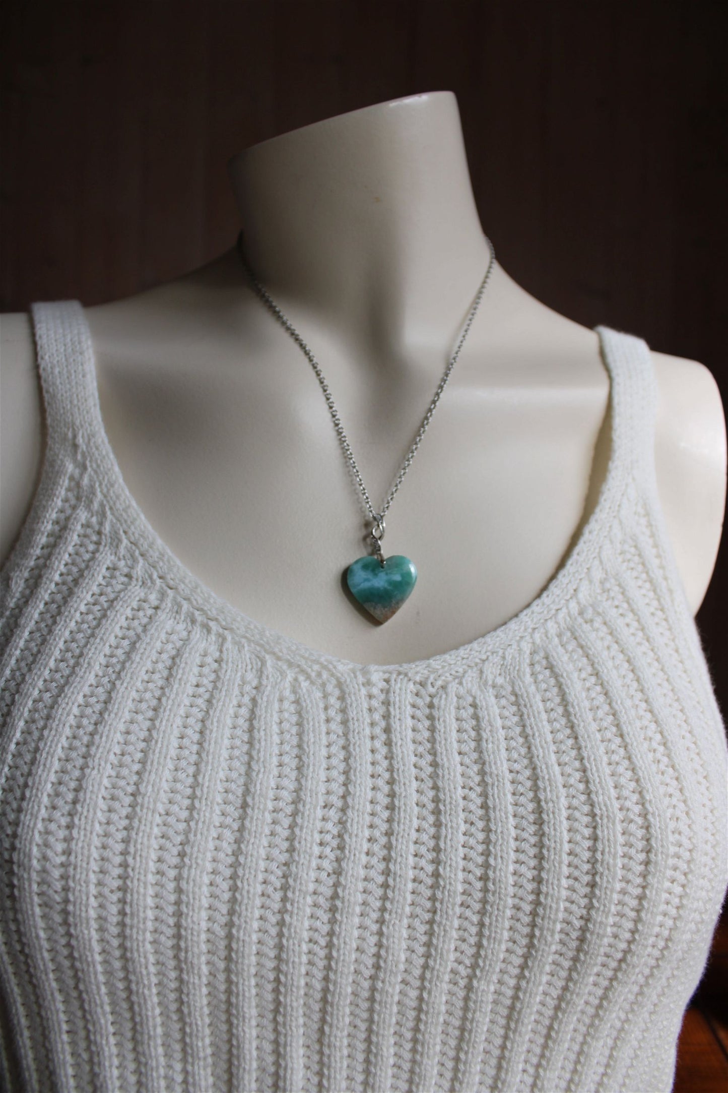 Collier cœur de larimar République Dominicaine - Aurore Lune