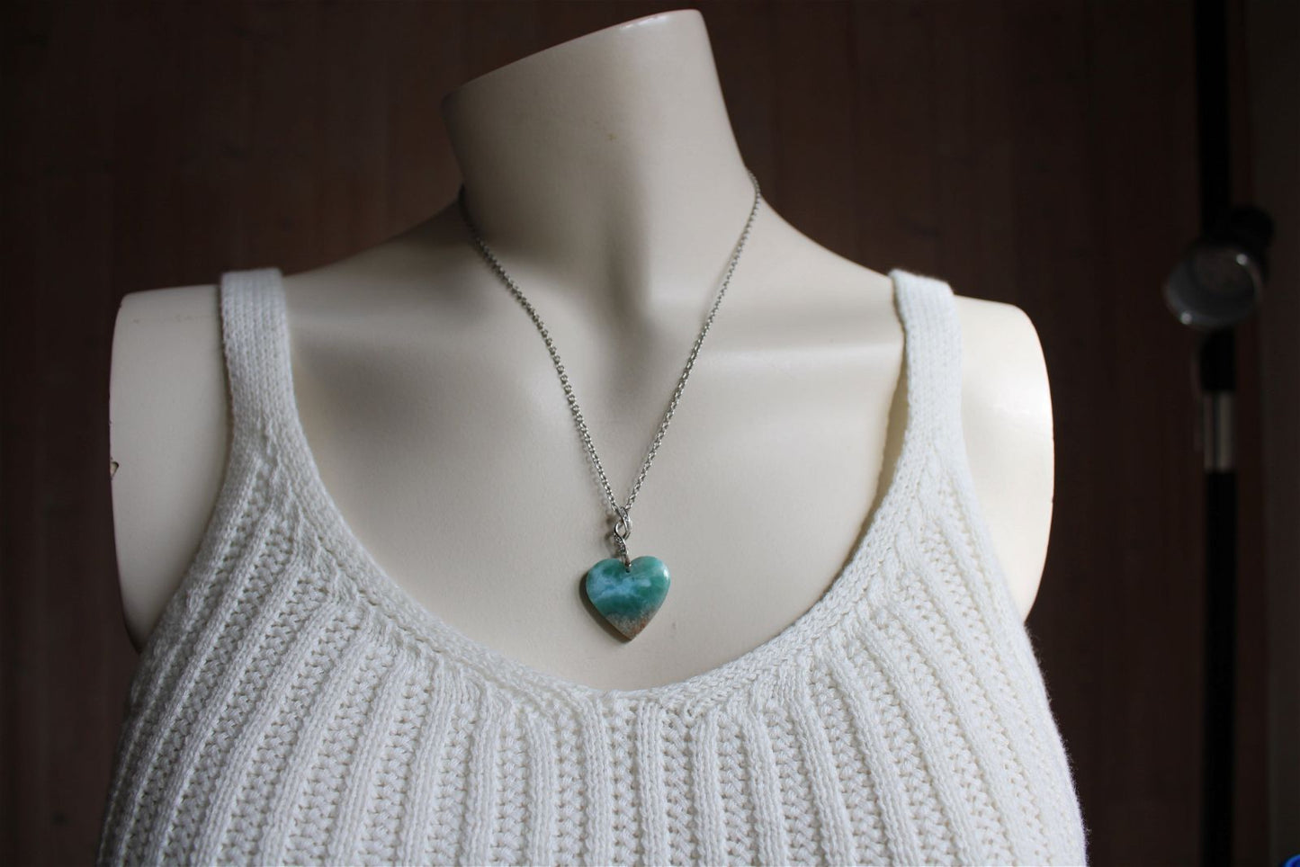 Collier cœur de larimar République Dominicaine - Aurore Lune