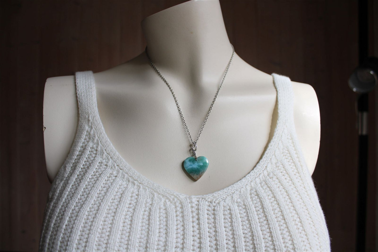 Collier cœur de larimar République Dominicaine - Aurore Lune