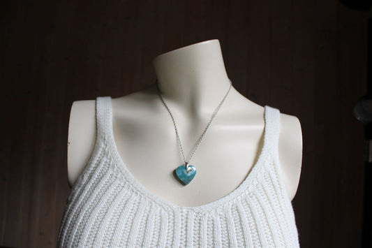 Collier cœur de larimar République Dominicaine - Aurore Lune