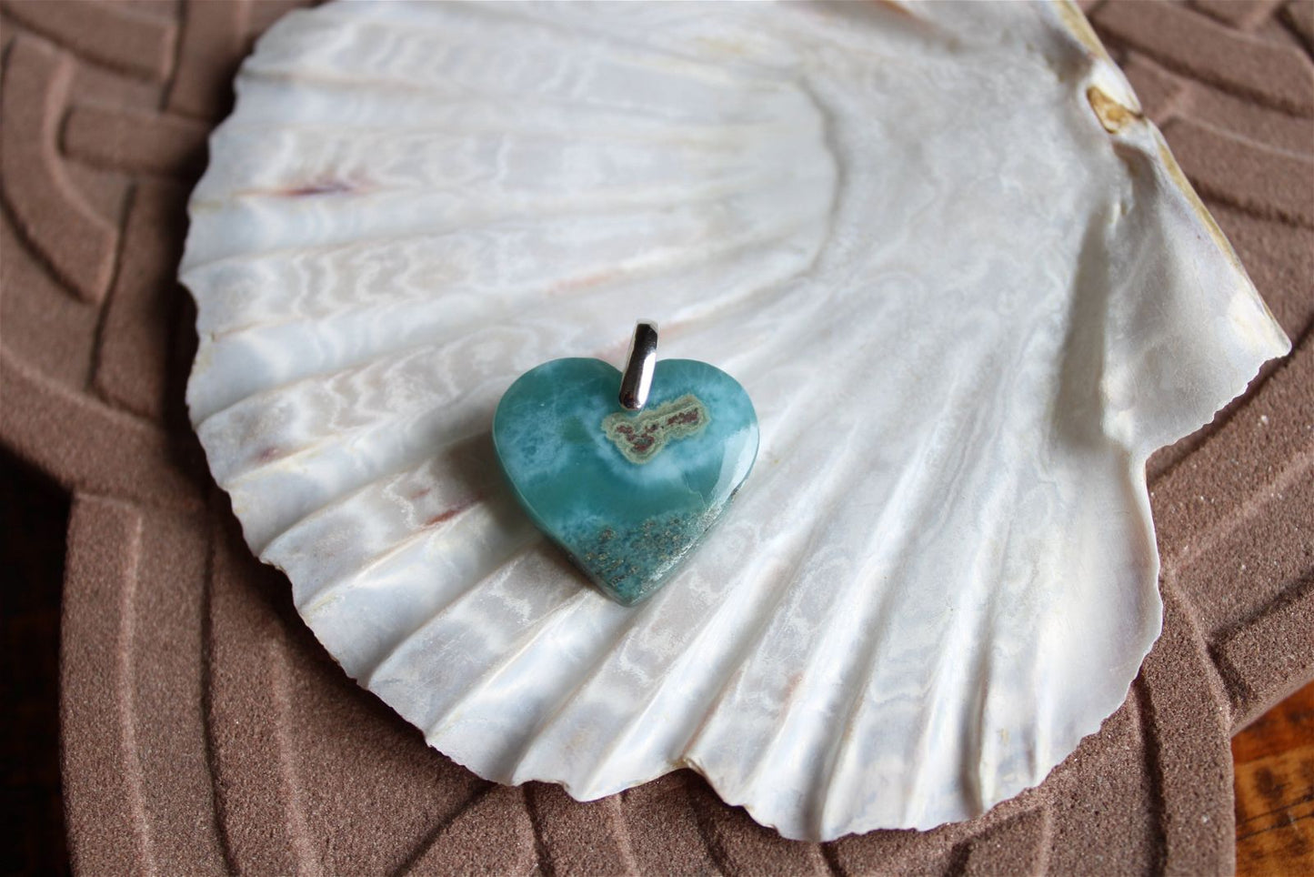 Collier cœur de larimar République Dominicaine - Aurore Lune