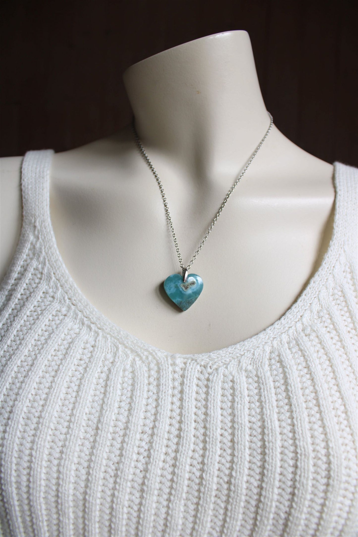 Collier cœur de larimar République Dominicaine - Aurore Lune