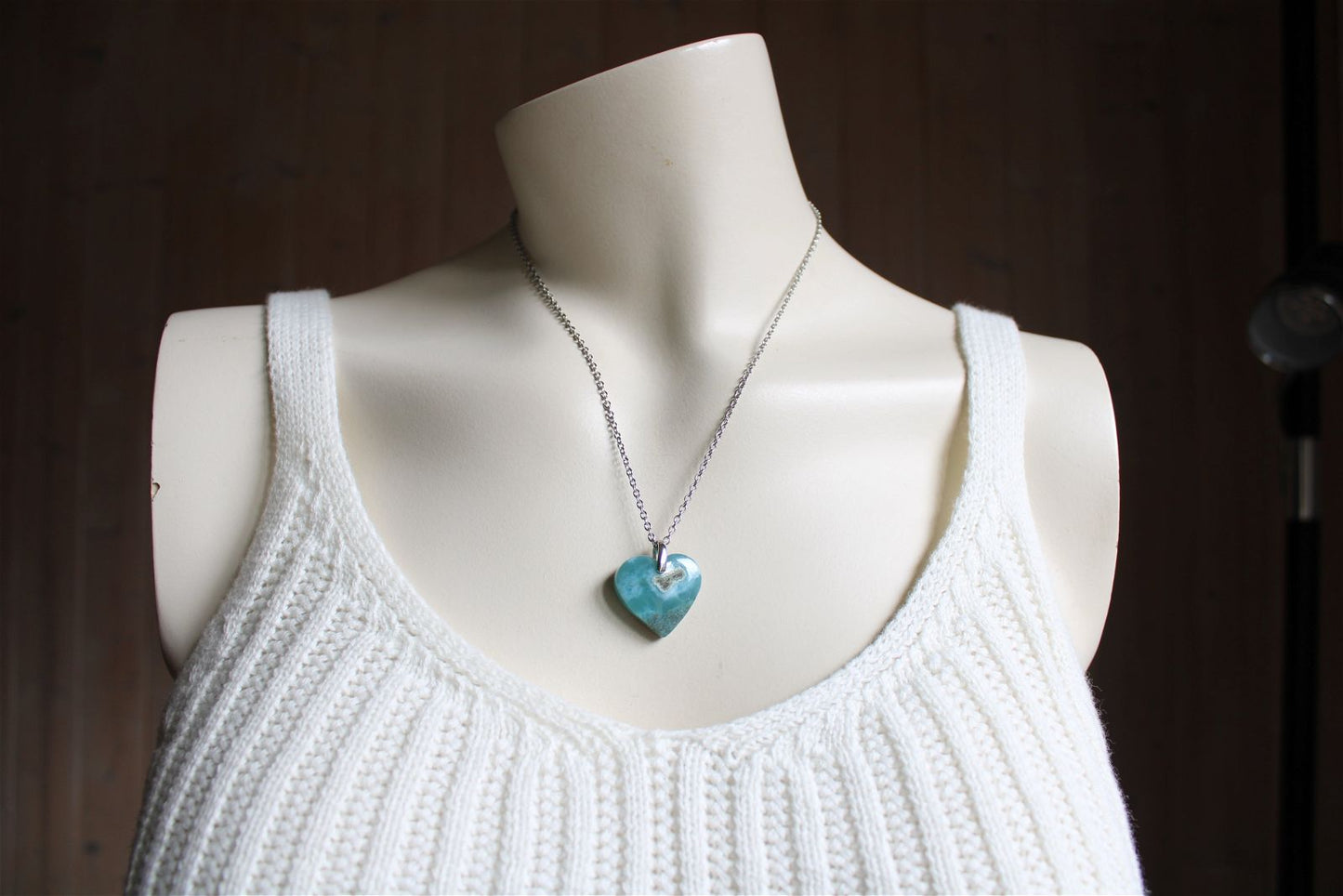 Collier cœur de larimar République Dominicaine - Aurore Lune