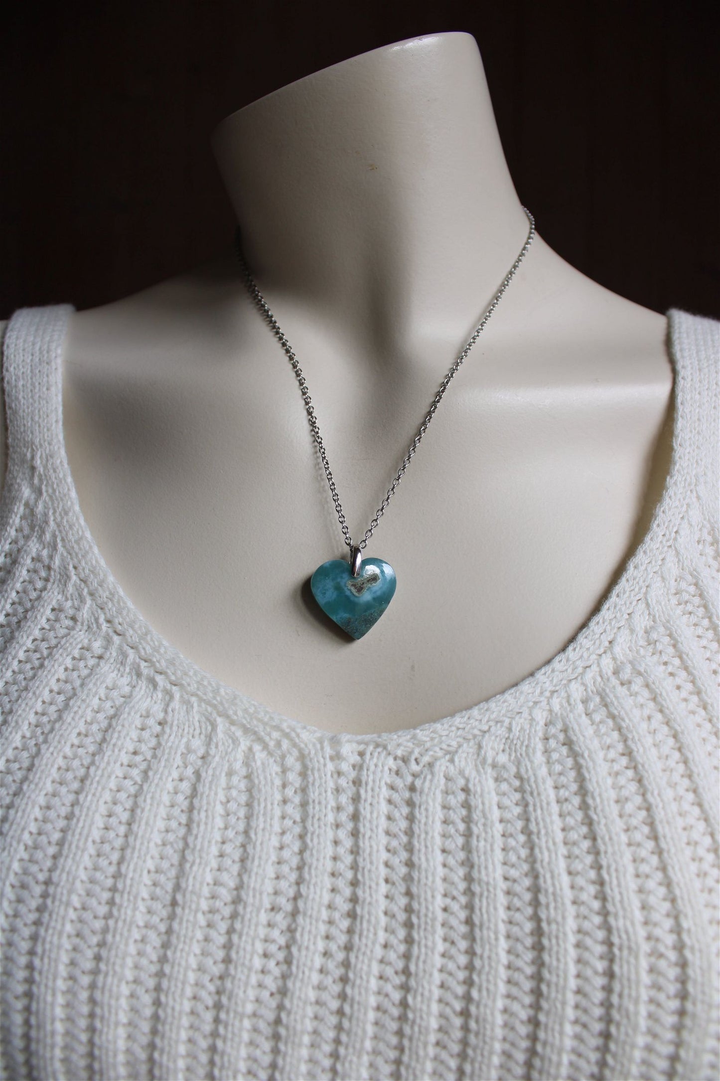 Collier cœur de larimar République Dominicaine - Aurore Lune