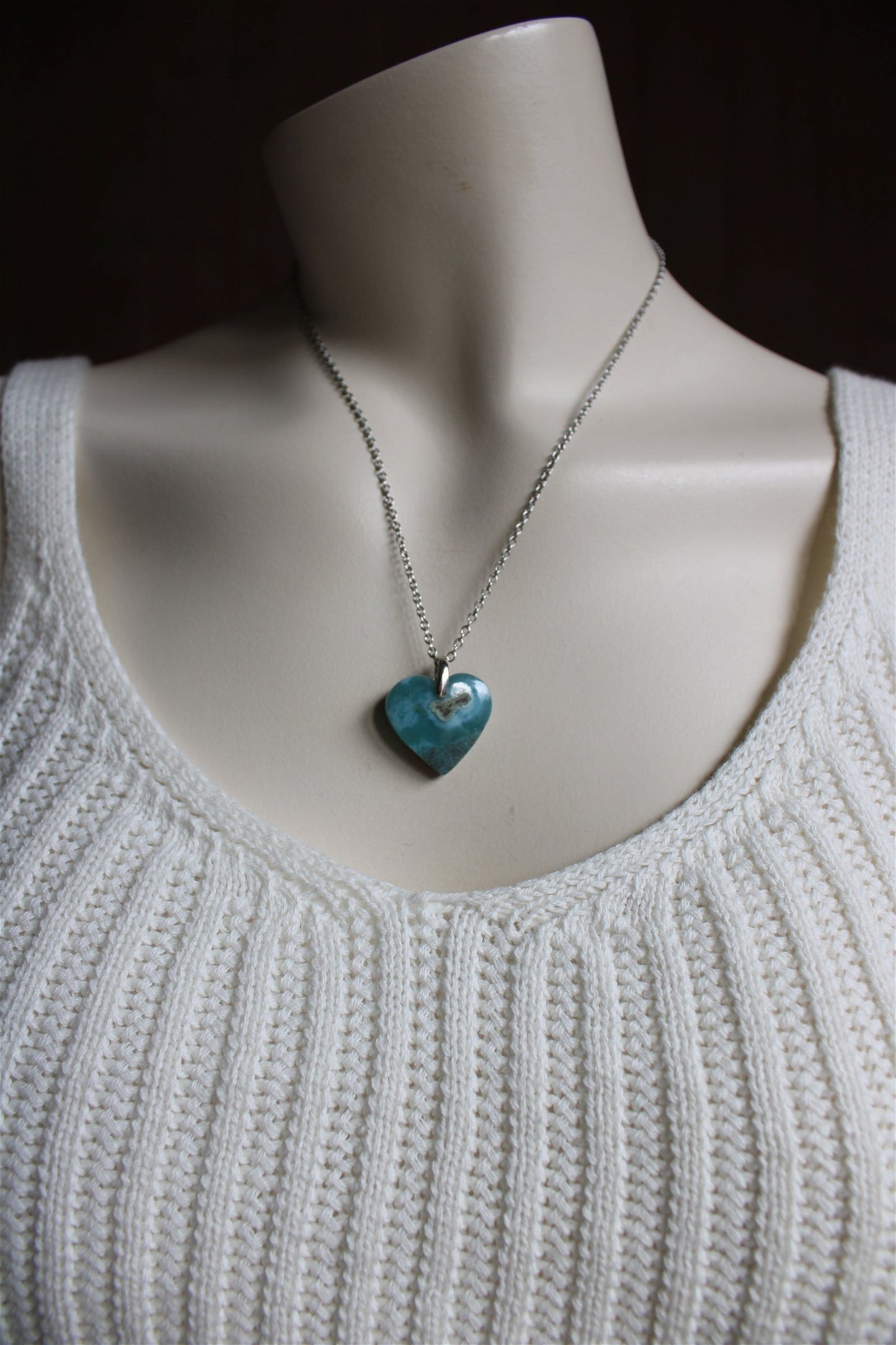 Collier cœur de larimar République Dominicaine - Aurore Lune