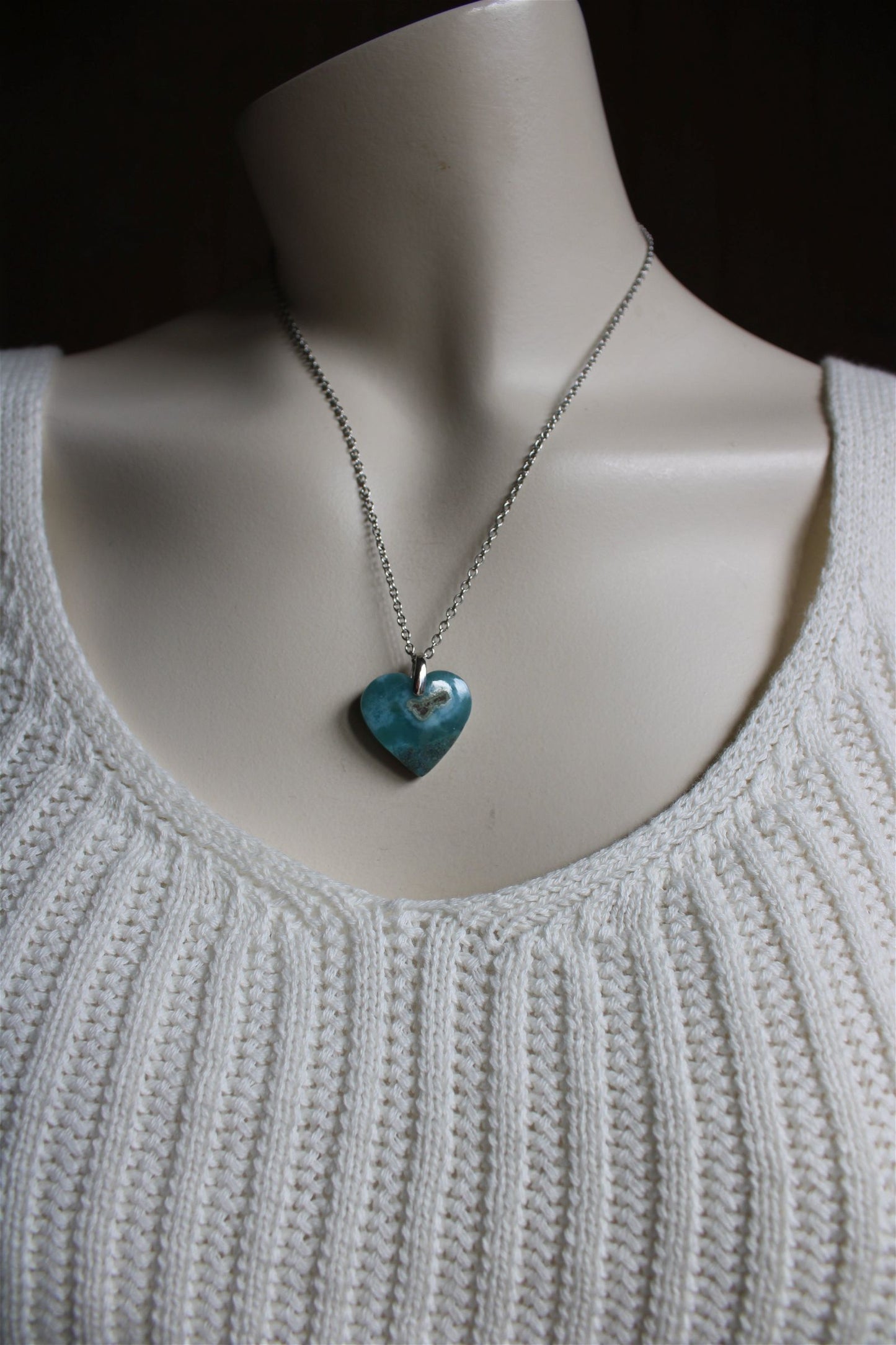 Collier cœur de larimar République Dominicaine - Aurore Lune