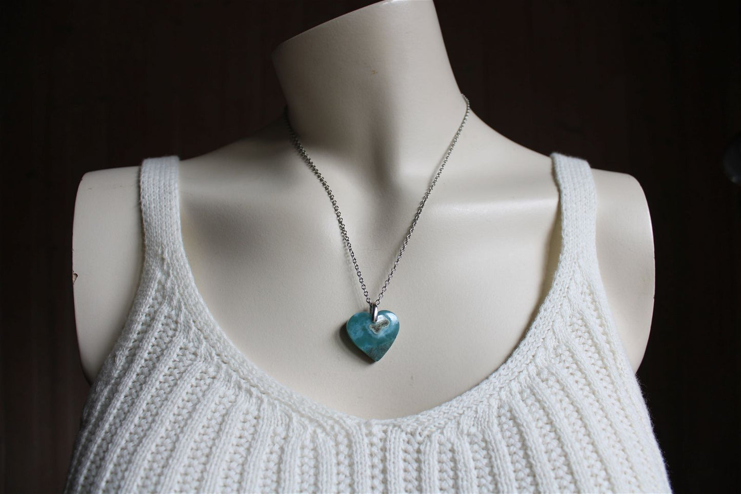 Collier cœur de larimar République Dominicaine - Aurore Lune