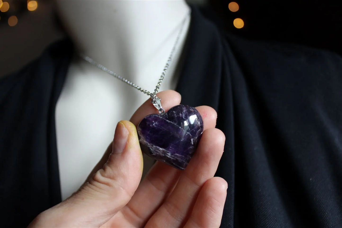 Collier coeur en améthyste - Aurore Lune