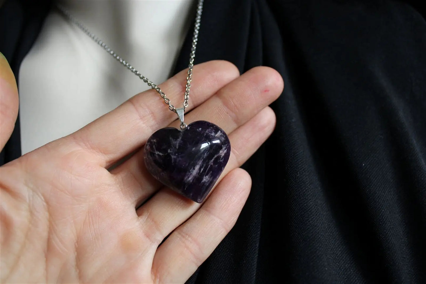 Collier coeur en améthyste - Aurore Lune