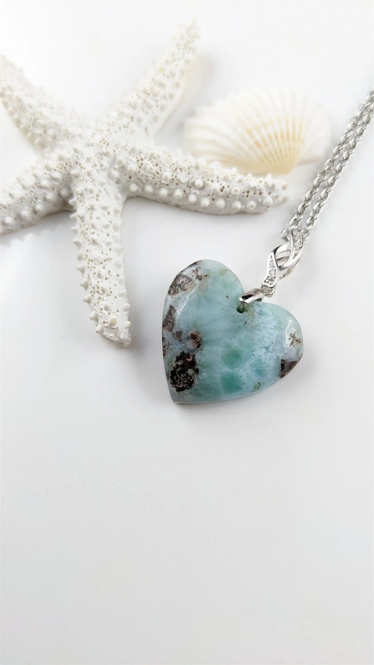 Collier coeur en larimar - Aurore Lune