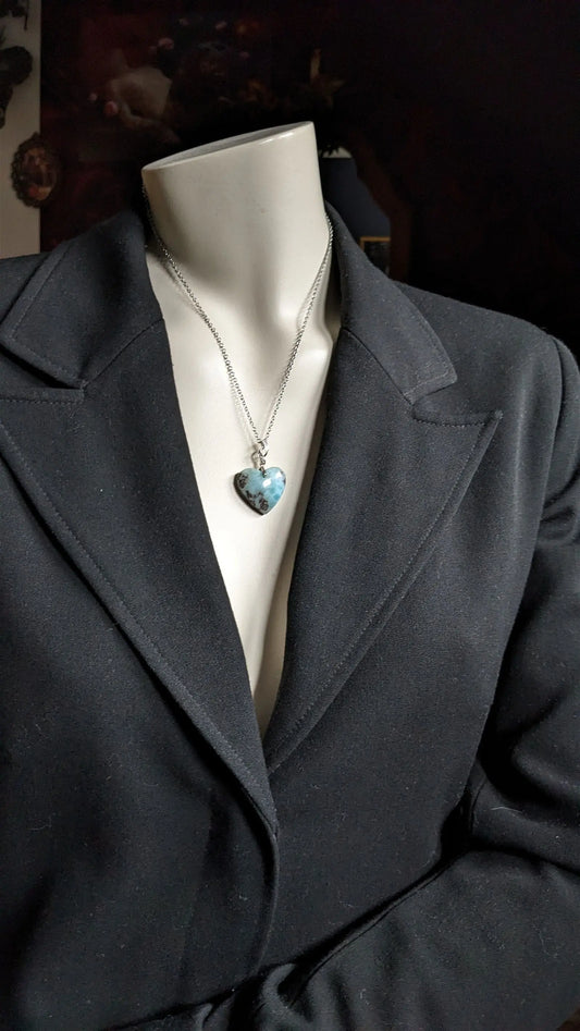 Collier coeur en larimar - Aurore Lune