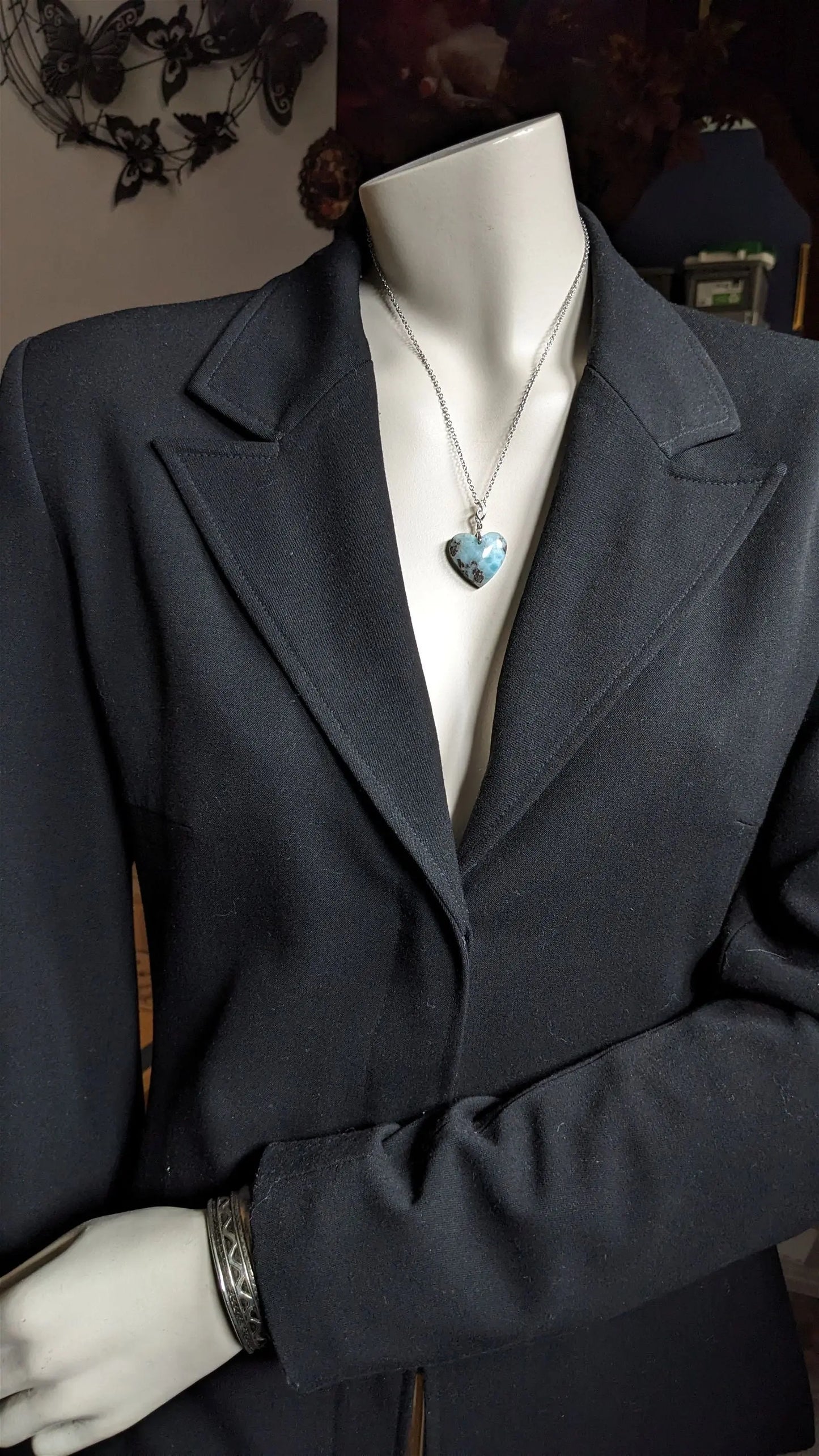 Collier coeur en larimar - Aurore Lune