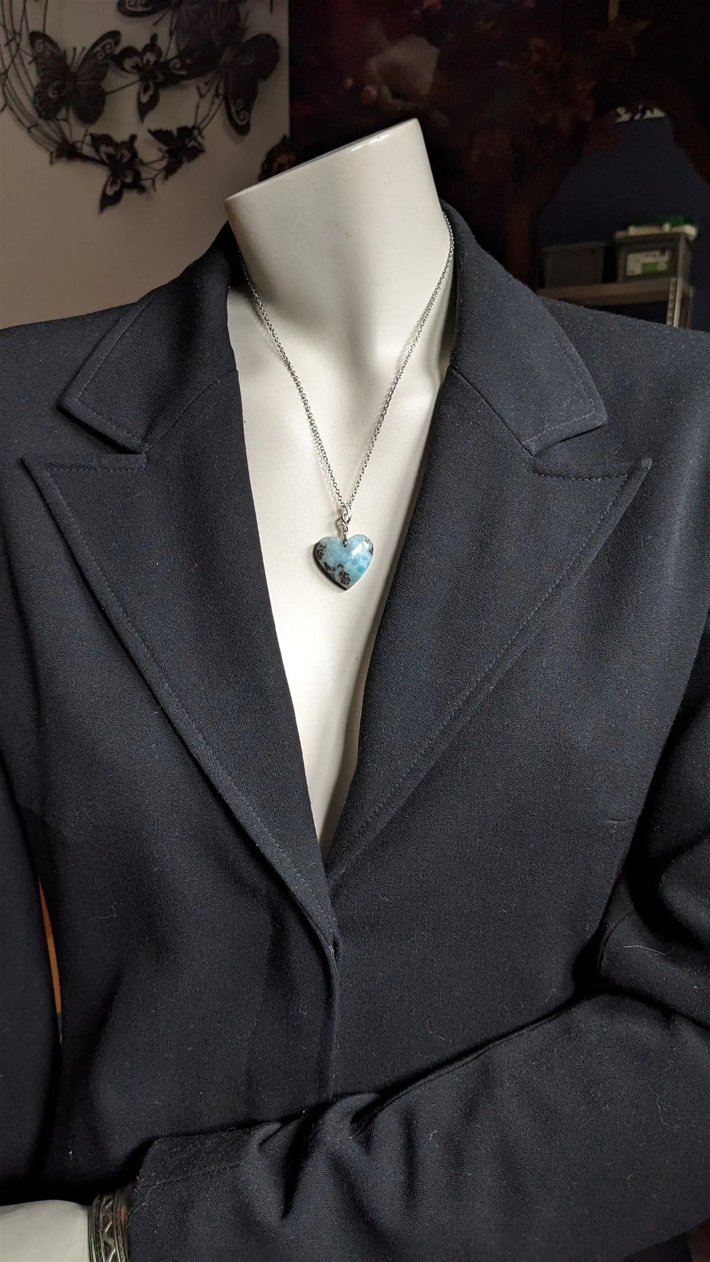 Collier coeur en larimar - Aurore Lune