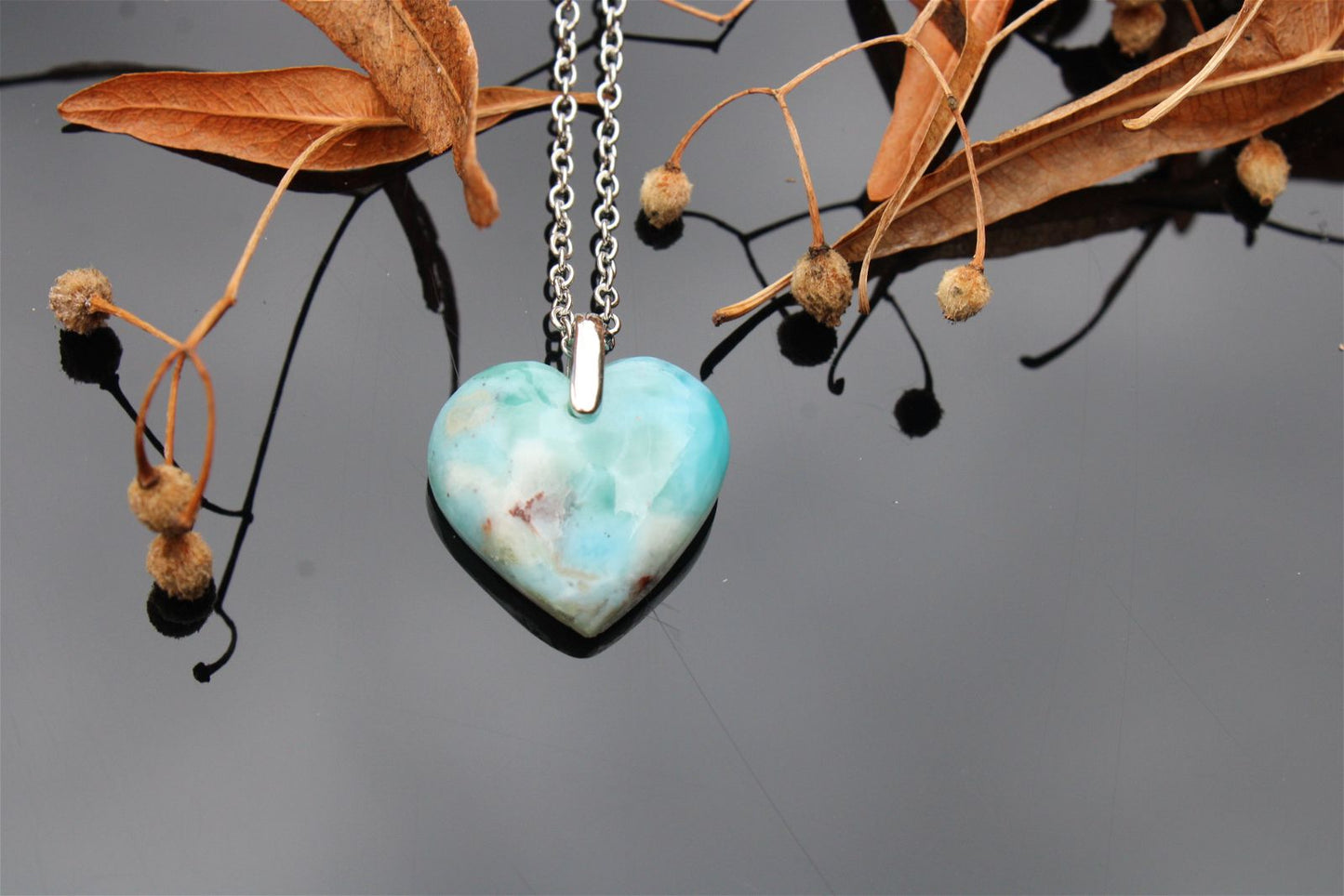 Collier coeur en larimar - Aurore Lune