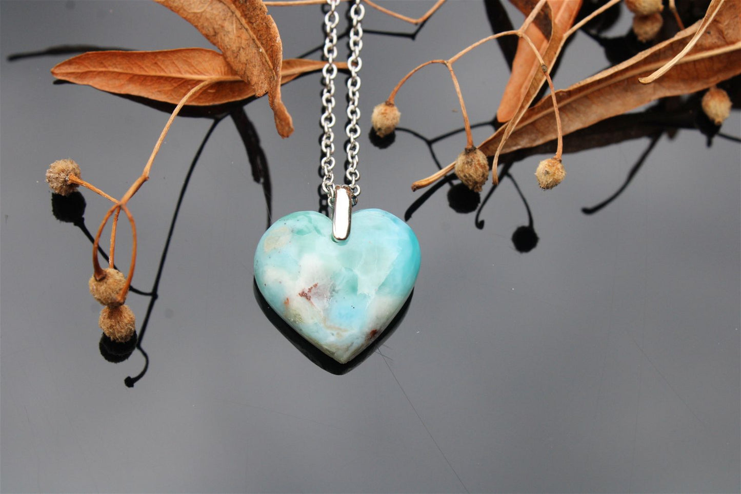 Collier coeur en larimar - Aurore Lune