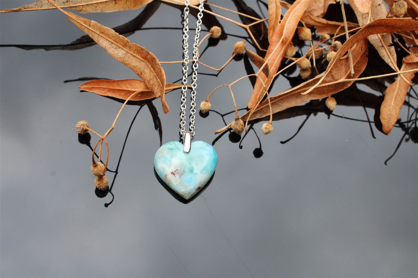 Collier coeur en larimar - Aurore Lune
