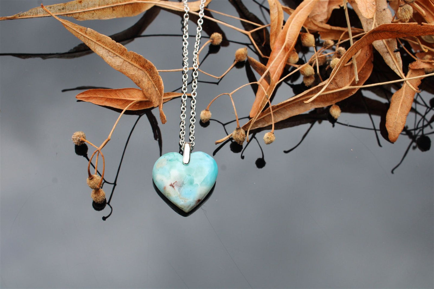 Collier coeur en larimar - Aurore Lune