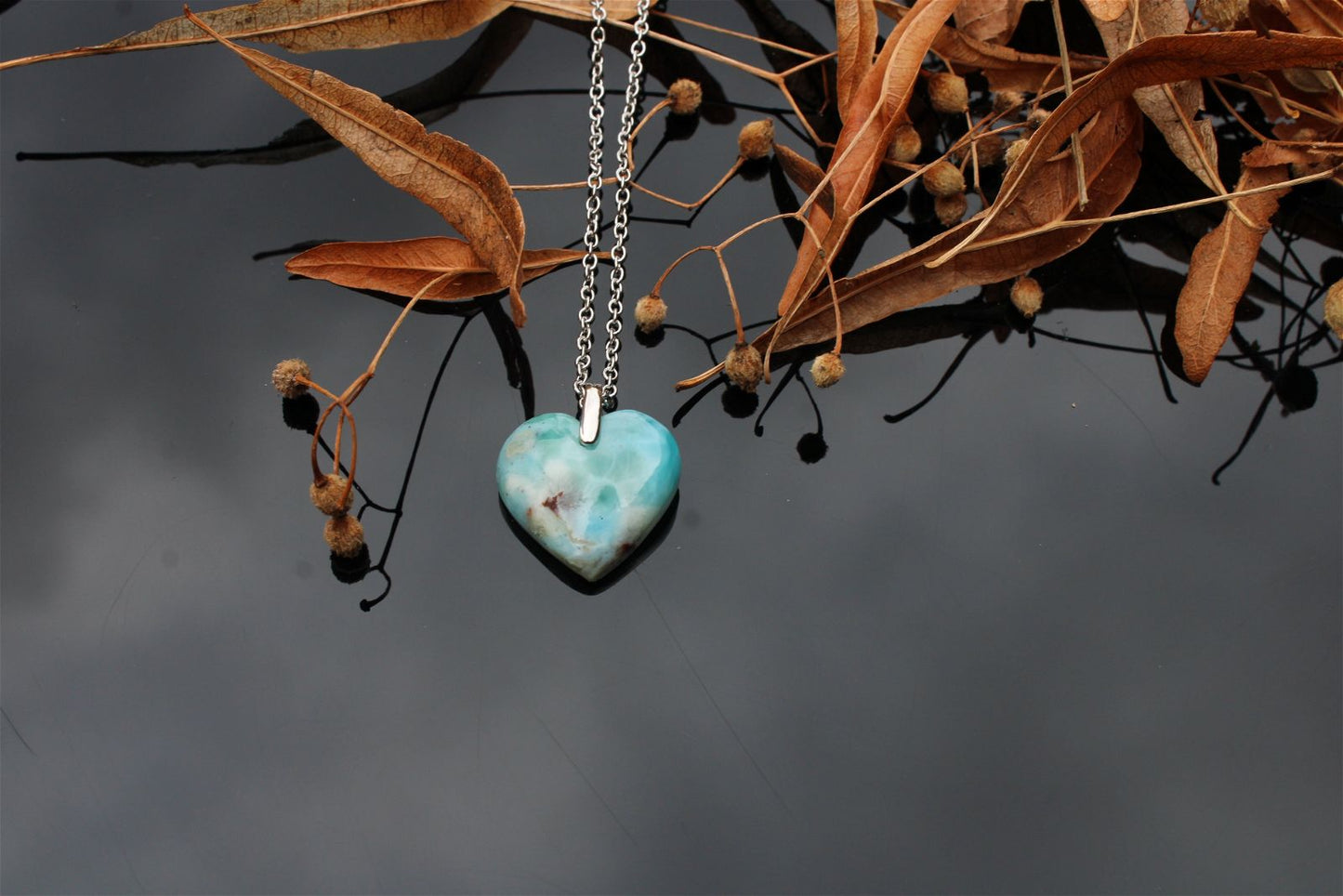 Collier coeur en larimar - Aurore Lune