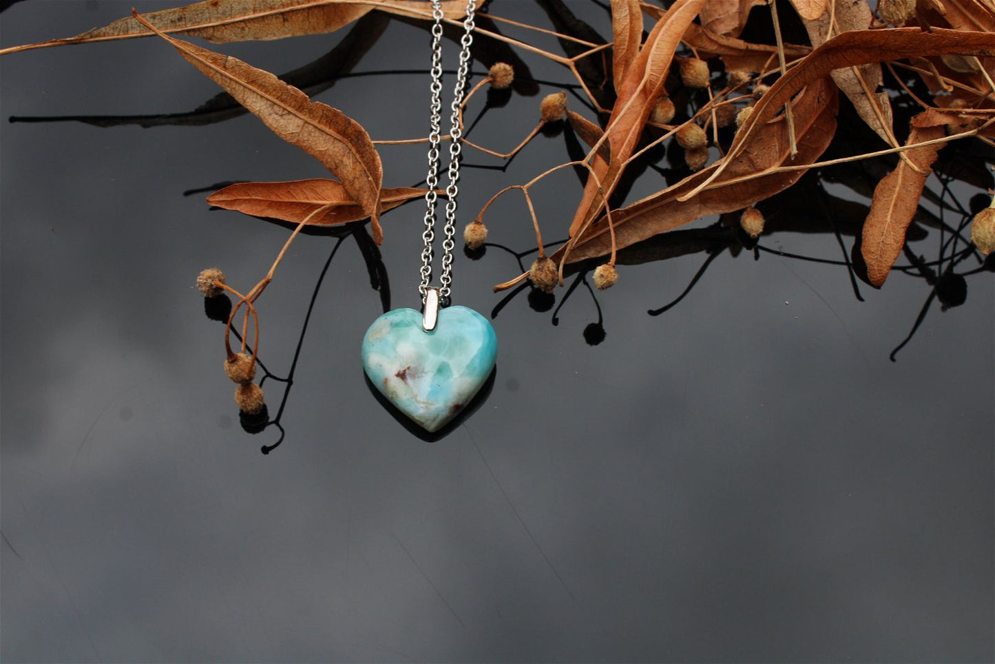 Collier coeur en larimar - Aurore Lune