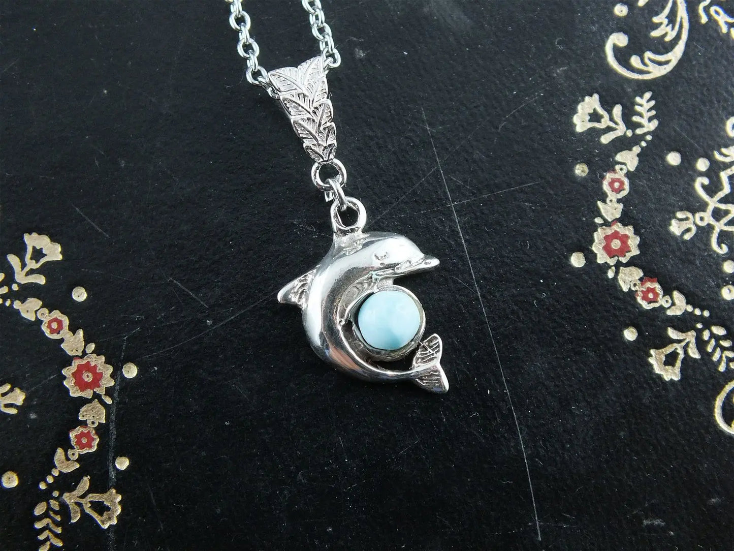 Collier dauphin avec larimar - Aurore Lune