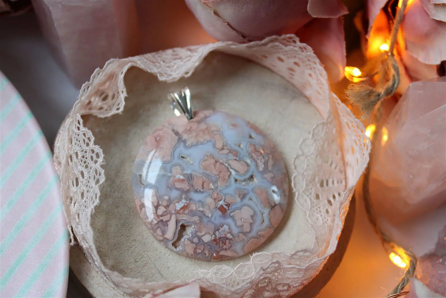Collier de douceur en agate candy cotton XL - Aurore Lune