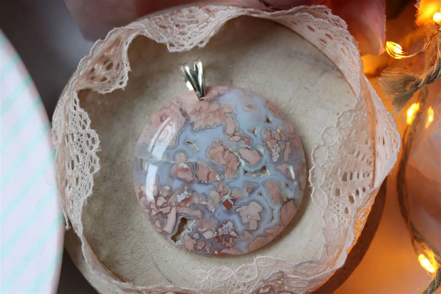 Collier de douceur en agate candy cotton XL - Aurore Lune