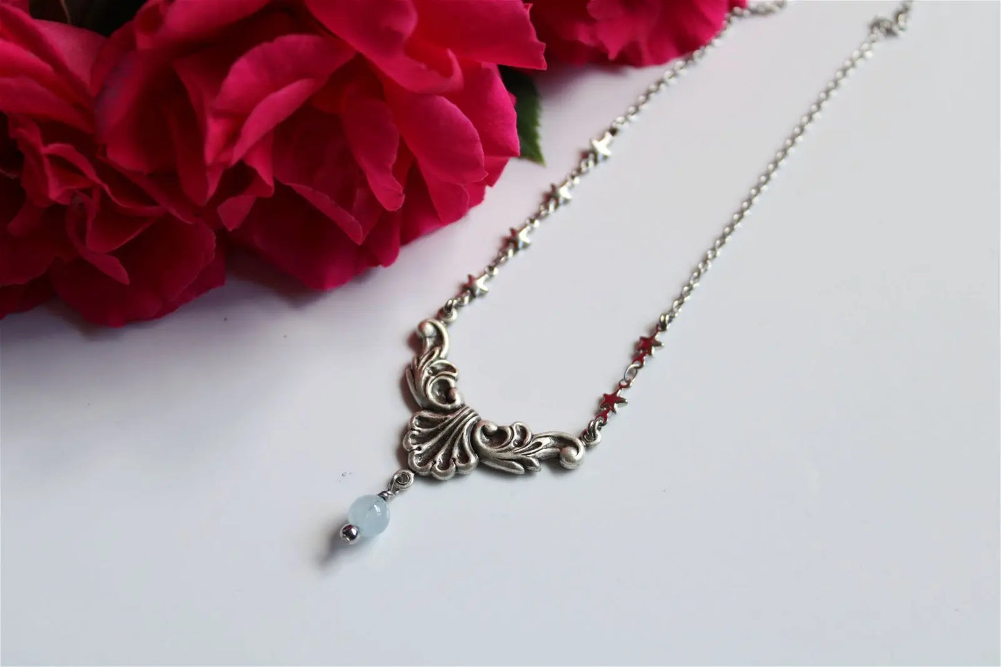 Collier elfique baroque en aigue marine - Aurore Lune