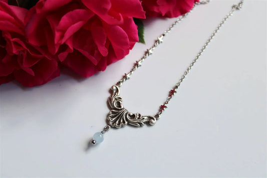 Collier elfique baroque en aigue marine - Aurore Lune