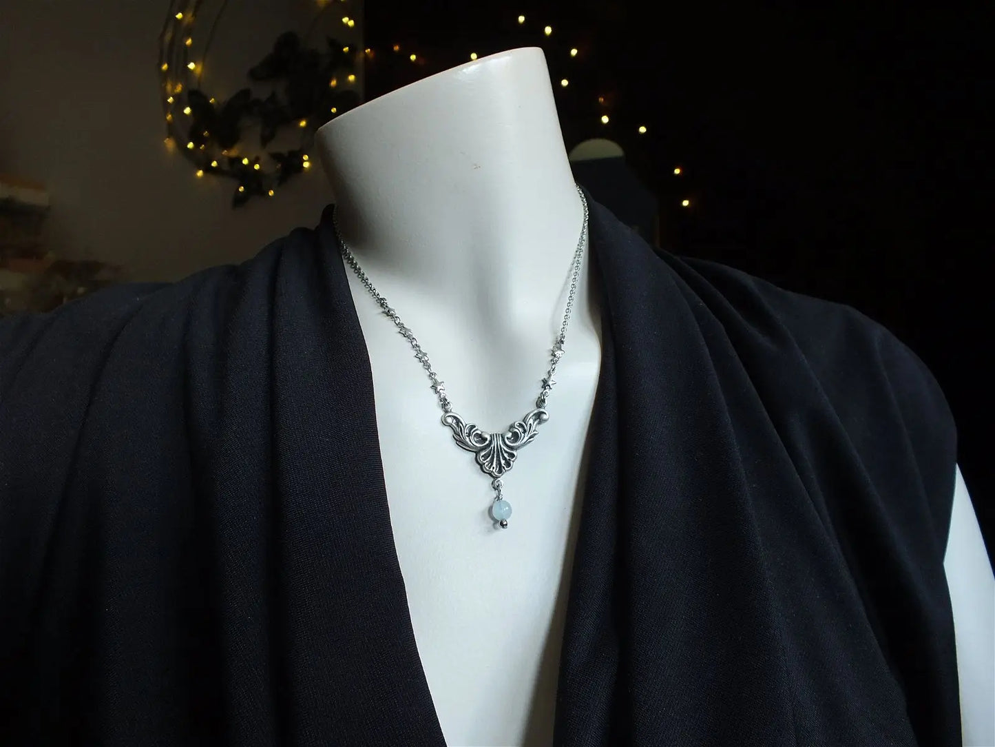 Collier elfique baroque en aigue marine - Aurore Lune