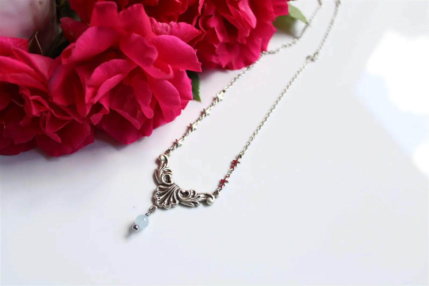 Collier elfique baroque en aigue marine - Aurore Lune