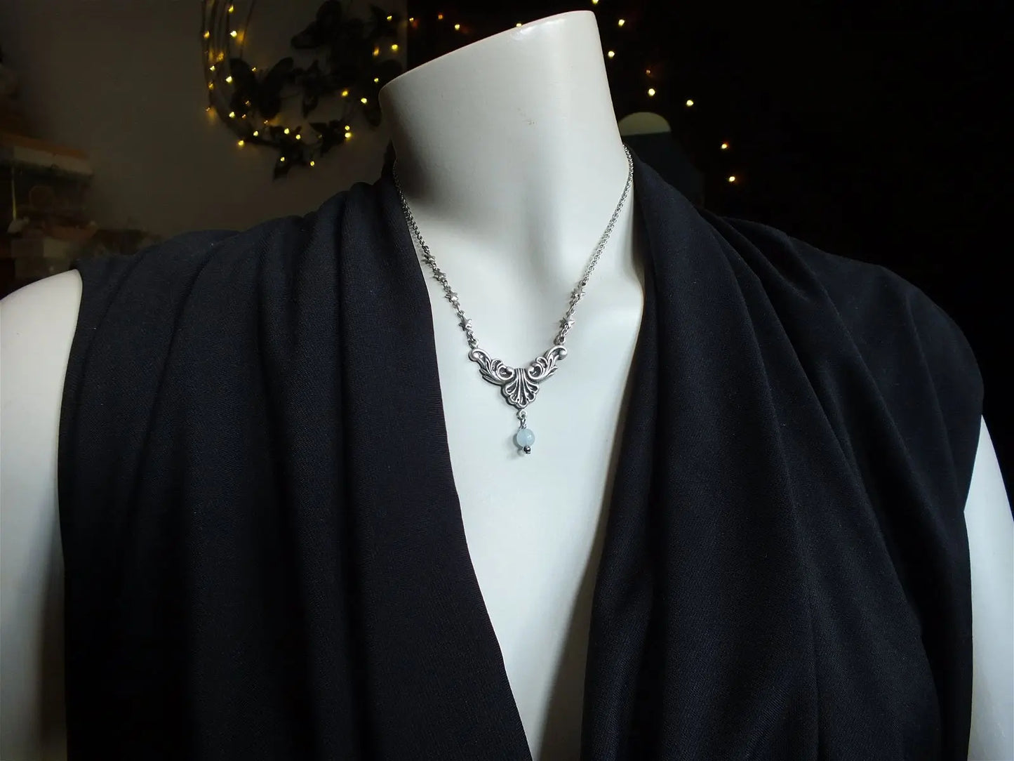 Collier elfique baroque en aigue marine - Aurore Lune