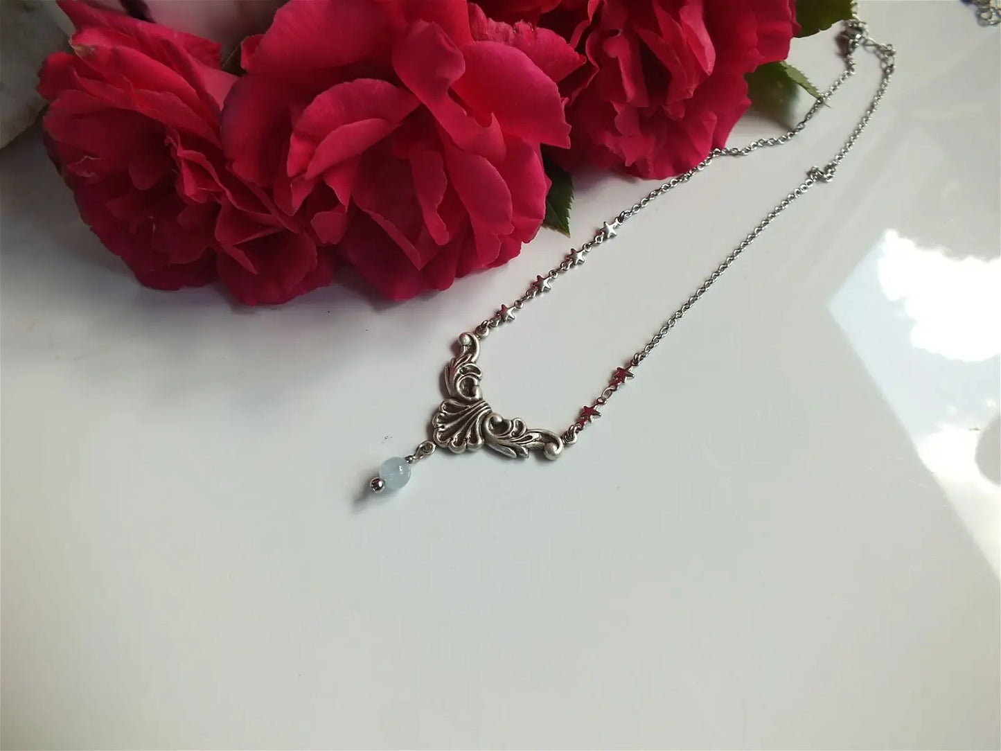 Collier elfique baroque en aigue marine - Aurore Lune