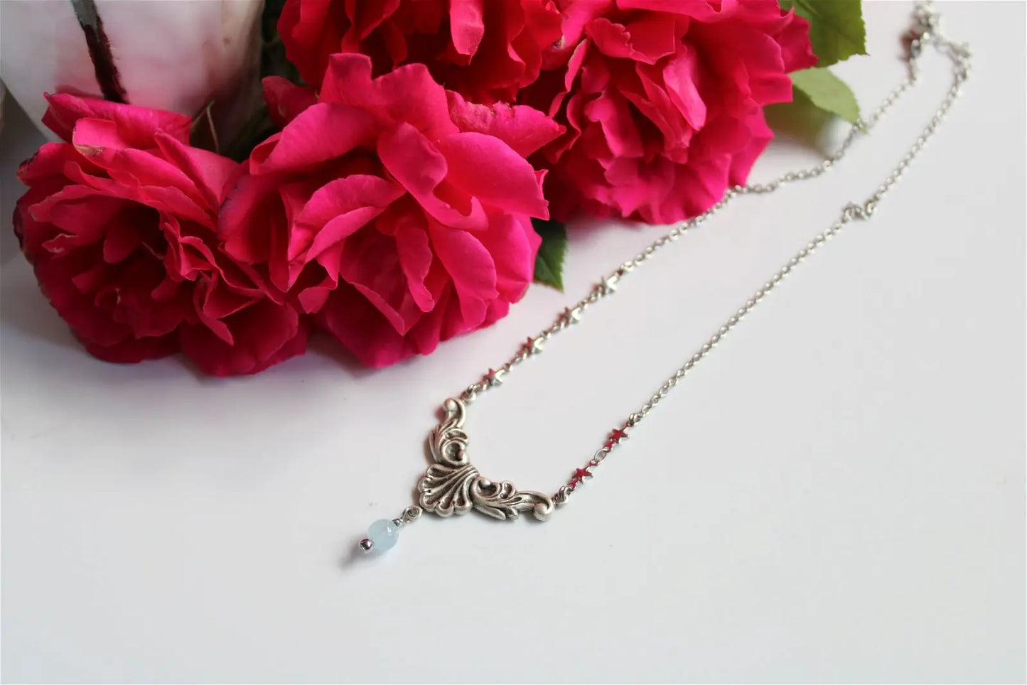 Collier elfique baroque en aigue marine - Aurore Lune