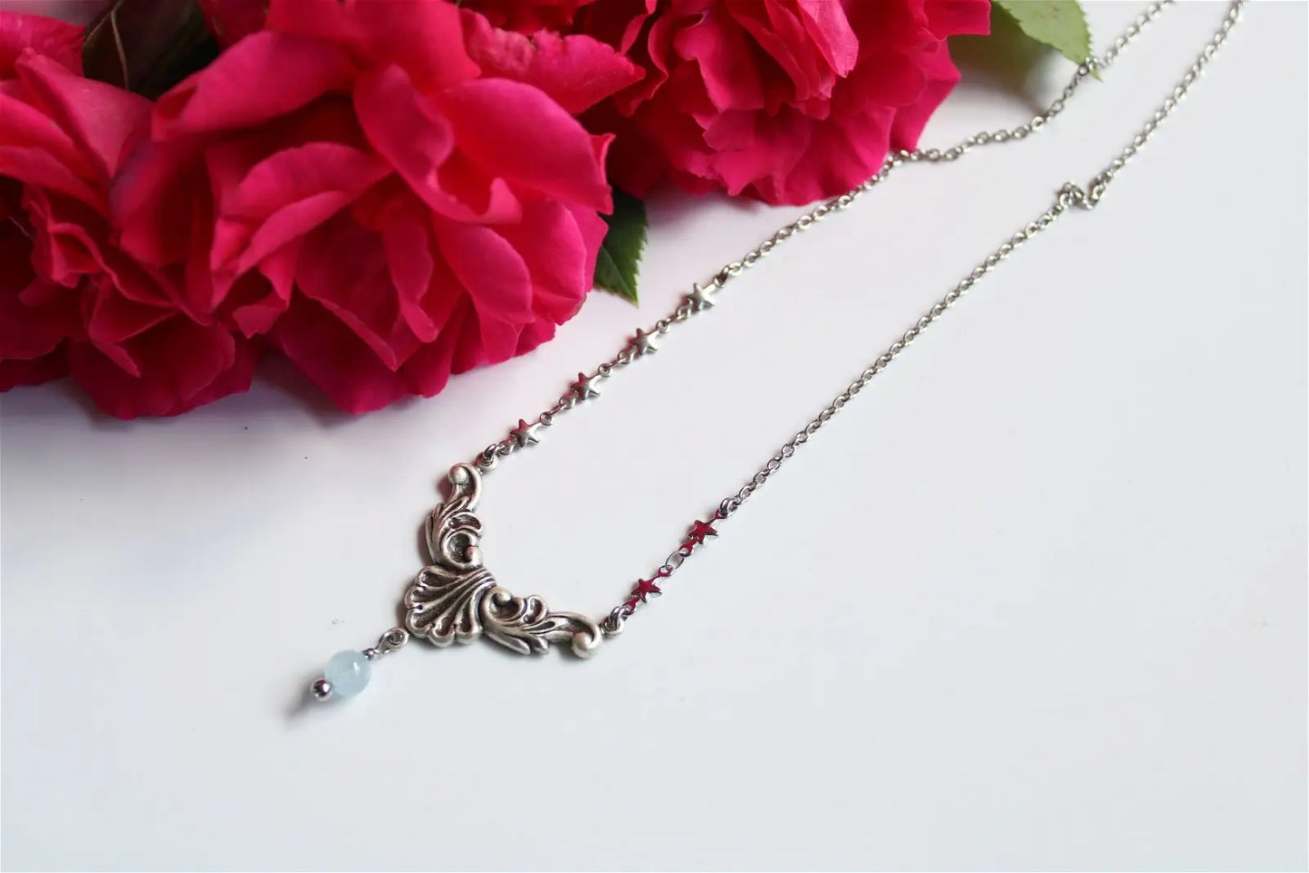 Collier elfique baroque en aigue marine - Aurore Lune