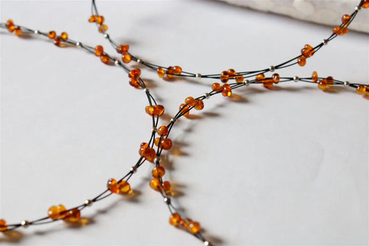 Collier en ambre certifié sur fil câblé 45cm - Lituanie - Aurore Lune