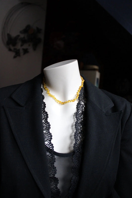 Collier en ambre clair ras du cou 40 cm - Lituanie - Aurore Lune